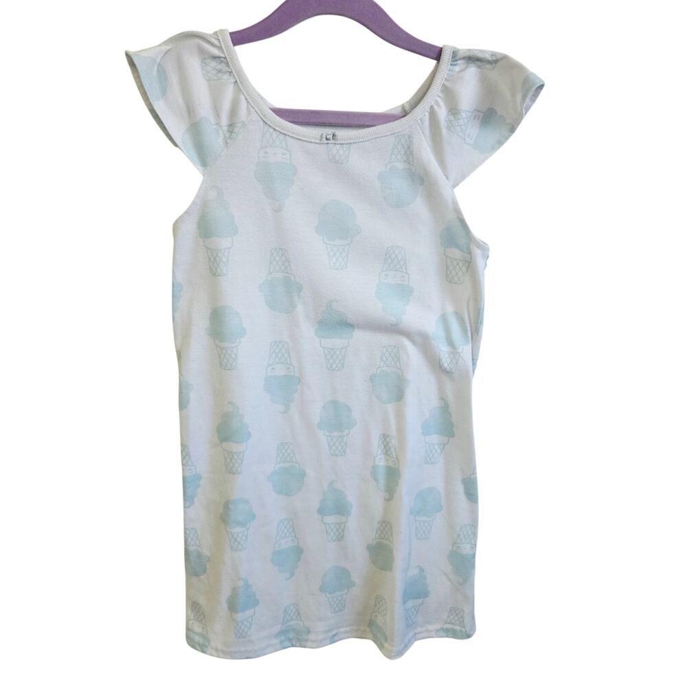 Carters Girls 4-5 Flutter Sleeve Casual Dress White Light Blue Ice Cream Print